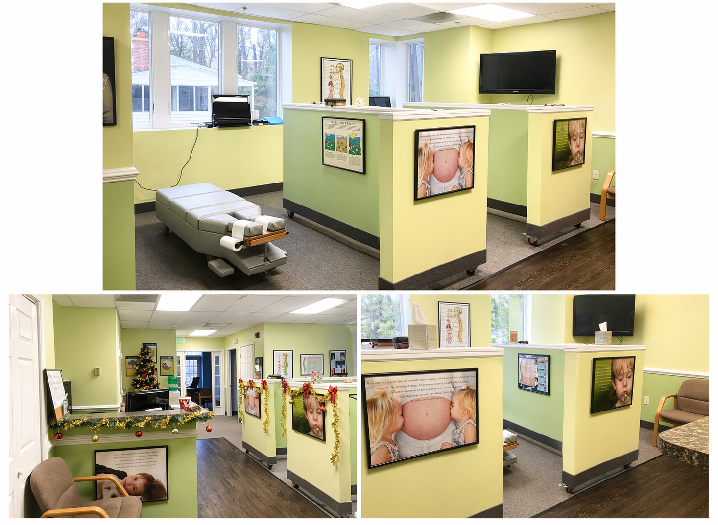 Inside Severna Park Family Chiropractic — adjusting room and reception