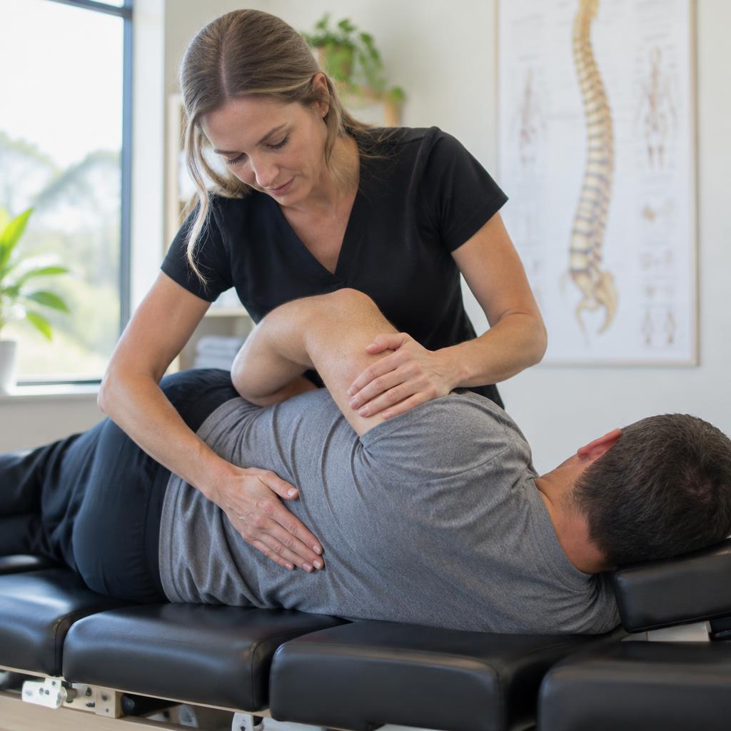 Chiropractor performing a gentle spinal adjustment at Severna Park Family Chiropractic in Maryland